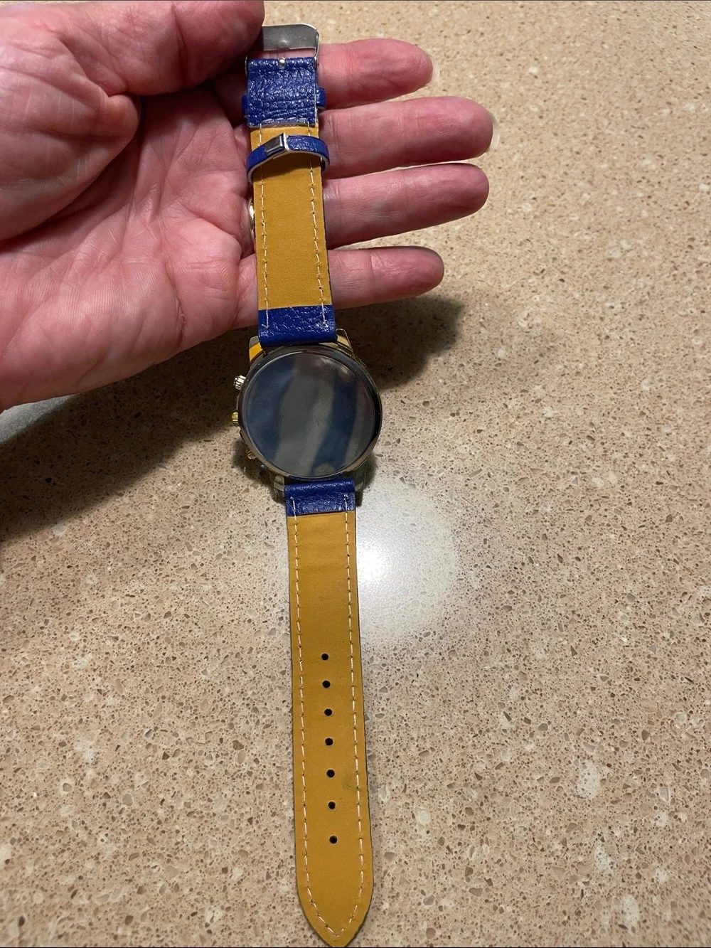 Geneva Platinum Blue Strap Gold-Tone Case Chronograph Watch